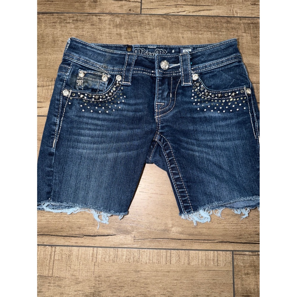 Miss Me Embellished Rhinestone Studded Denim Shorts Dark Wash Sz 23 JE5454B4R